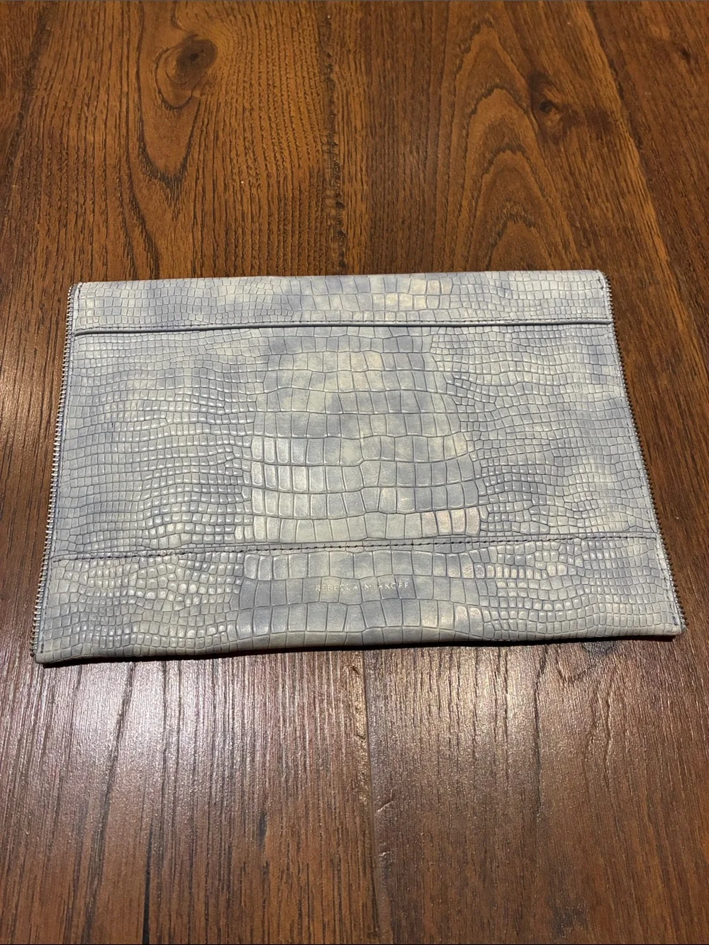 Rebecca Minkoff Light Gray Croc-Embossed Envelope Clutch